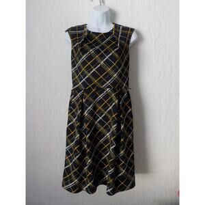Enfocus Studio Blue Plaid Sheath Dress Sleeveless Women Size 4 Pockets Stretch